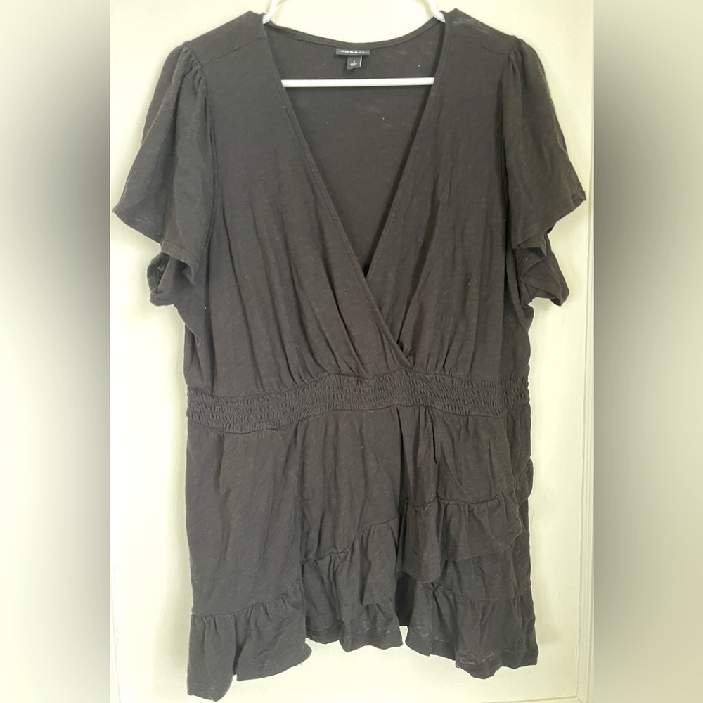 Torrid Women’s black ruffle blouse. 1X